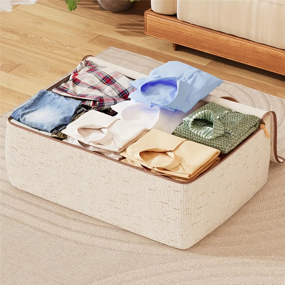 32L Cotton Linen Storage Bag Handheld Quilt Storage Bag Large Capacity Foldable Clothes Organizer for Home Travel - 3