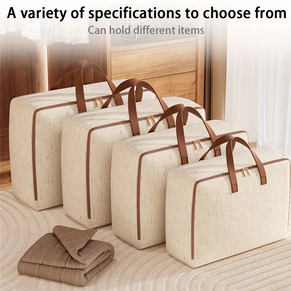 32L Cotton Linen Storage Bag Handheld Quilt Storage Bag Large Capacity Foldable Clothes Organizer for Home Travel - 6