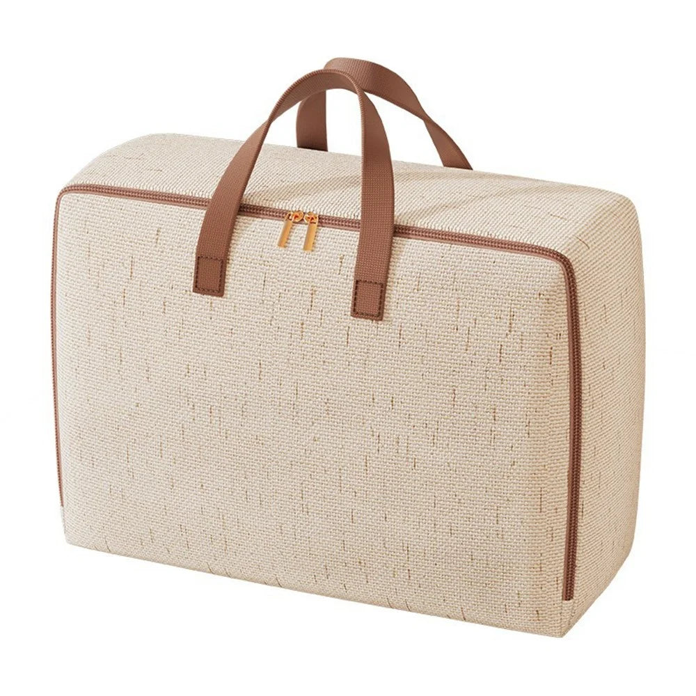 82L Cotton Linen Storage Bag Handheld Quilt Storage Bag Large Capacity Foldable Clothes Organizer for Home Travel - 1