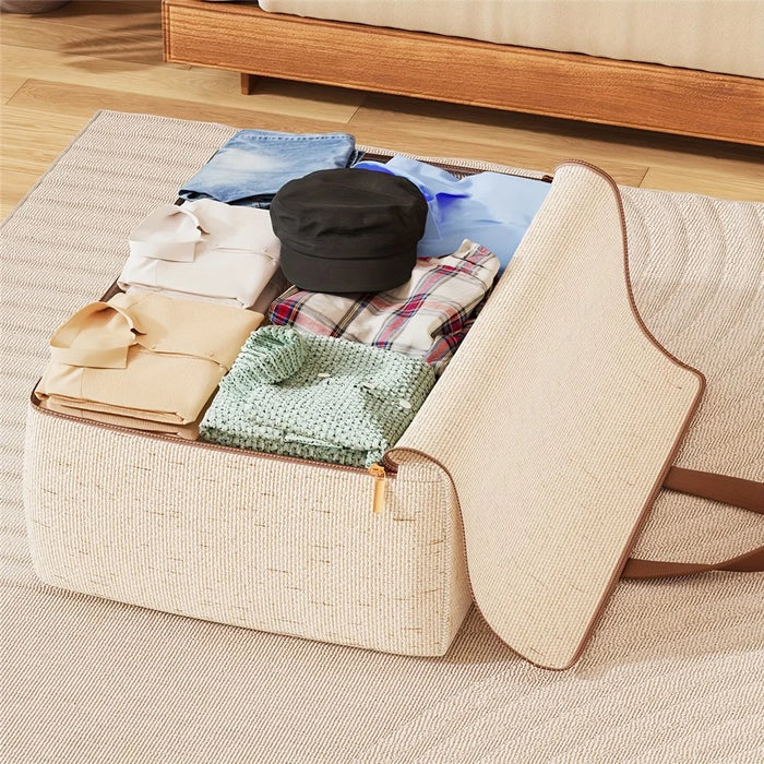 82L Cotton Linen Storage Bag Handheld Quilt Storage Bag Large Capacity Foldable Clothes Organizer for Home Travel - 2
