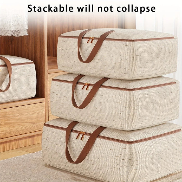 82L Cotton Linen Storage Bag Handheld Quilt Storage Bag Large Capacity Foldable Clothes Organizer for Home Travel - 5