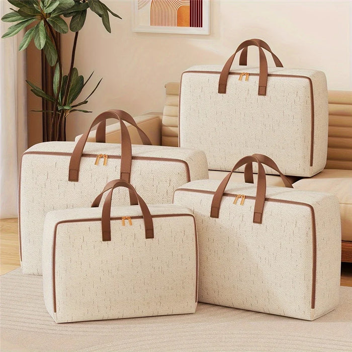 82L Cotton Linen Storage Bag Handheld Quilt Storage Bag Large Capacity Foldable Clothes Organizer for Home Travel - 7