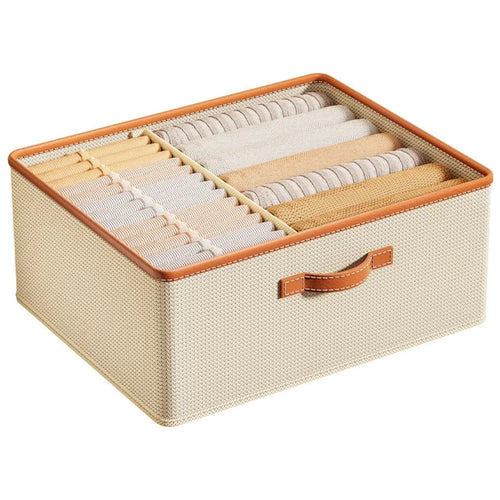 Adjustable Divider Clothes Storage Box Foldable Underwear Organizer Space Saving Wardrobe Sorting Container for Home - Beige - 1