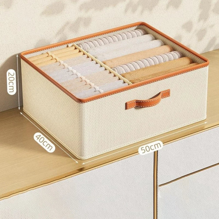 Adjustable Divider Clothes Storage Box Foldable Underwear Organizer Space Saving Wardrobe Sorting Container for Home - Beige - 2