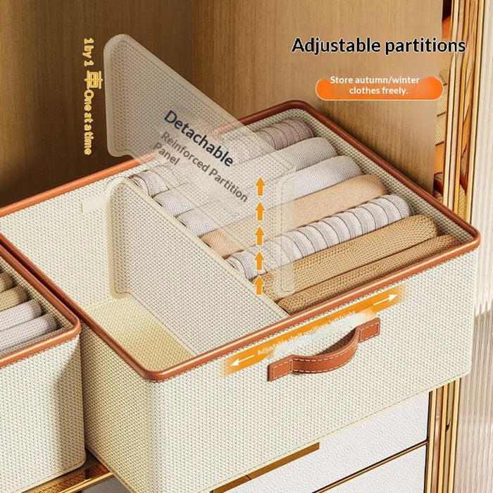 Adjustable Divider Clothes Storage Box Foldable Underwear Organizer Space Saving Wardrobe Sorting Container for Home - Beige - 3