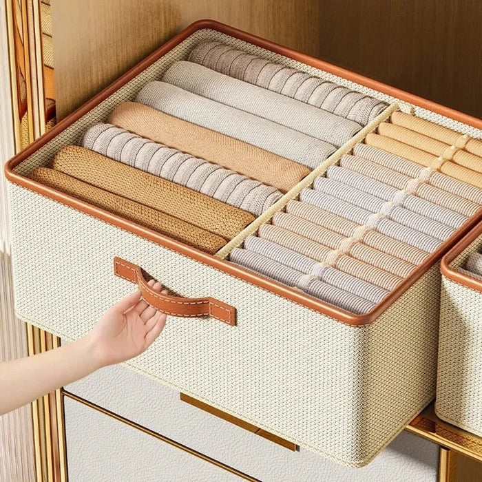 Adjustable Divider Clothes Storage Box Foldable Underwear Organizer Space Saving Wardrobe Sorting Container for Home - Beige - 4