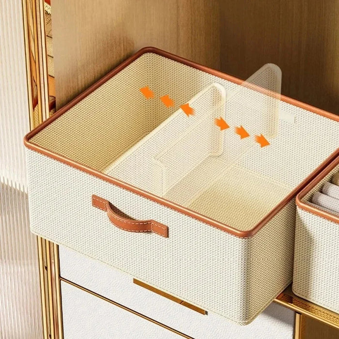 Adjustable Divider Clothes Storage Box Foldable Underwear Organizer Space Saving Wardrobe Sorting Container for Home - Beige - 5
