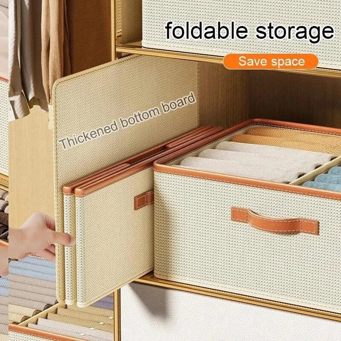 Adjustable Divider Clothes Storage Box Foldable Underwear Organizer Space Saving Wardrobe Sorting Container for Home - Beige - 6