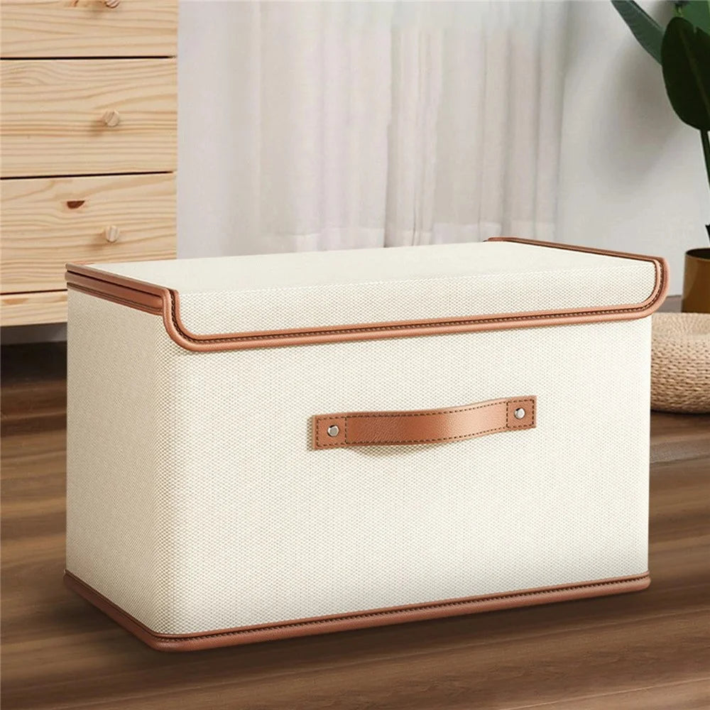50×35×31cm Extra Large Oxford Fabric Storage Box Large Capacity Foldable Organizer with Lid and Handle for Clothes Toys Books - Beige - 7