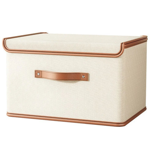 44×30×29cm Large Oxford Fabric Storage Box Large Capacity Foldable Organizer with Lid and Handle for Clothes Toys Books - Beige - 1