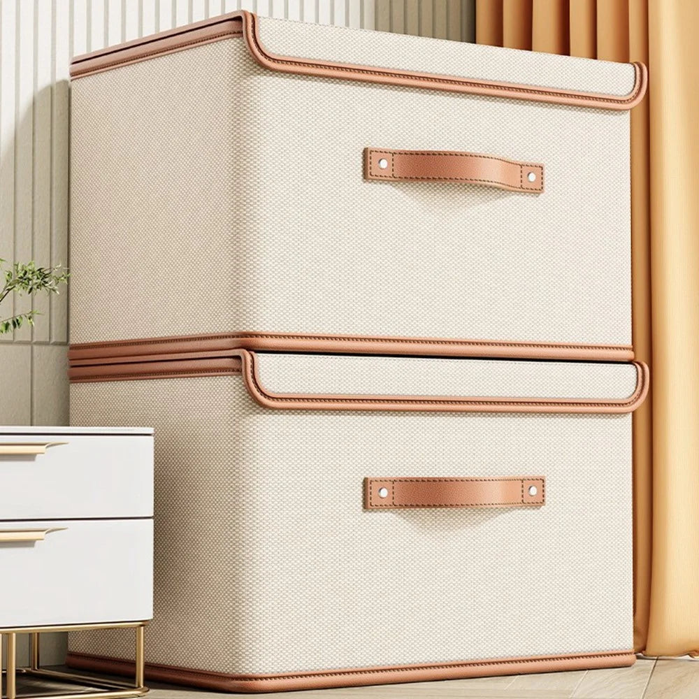 44×30×29cm Large Oxford Fabric Storage Box Large Capacity Foldable Organizer with Lid and Handle for Clothes Toys Books - Beige - 3