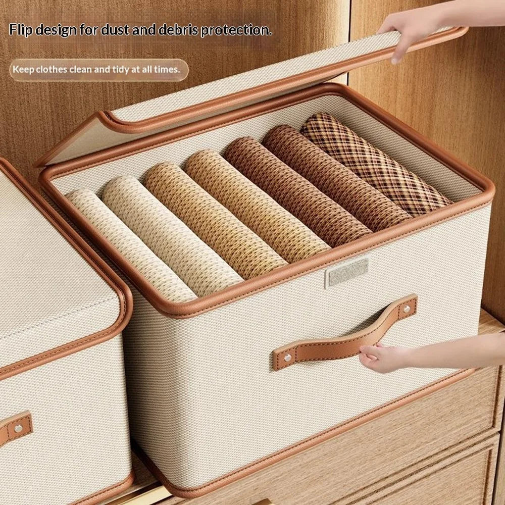 44×30×29cm Large Oxford Fabric Storage Box Large Capacity Foldable Organizer with Lid and Handle for Clothes Toys Books - Beige - 4
