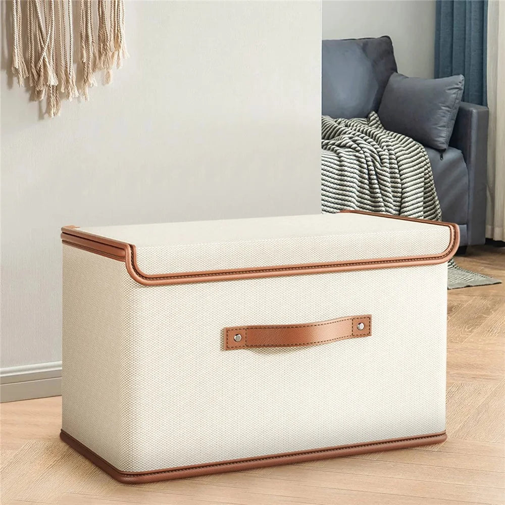 44×30×29cm Large Oxford Fabric Storage Box Large Capacity Foldable Organizer with Lid and Handle for Clothes Toys Books - Beige - 6