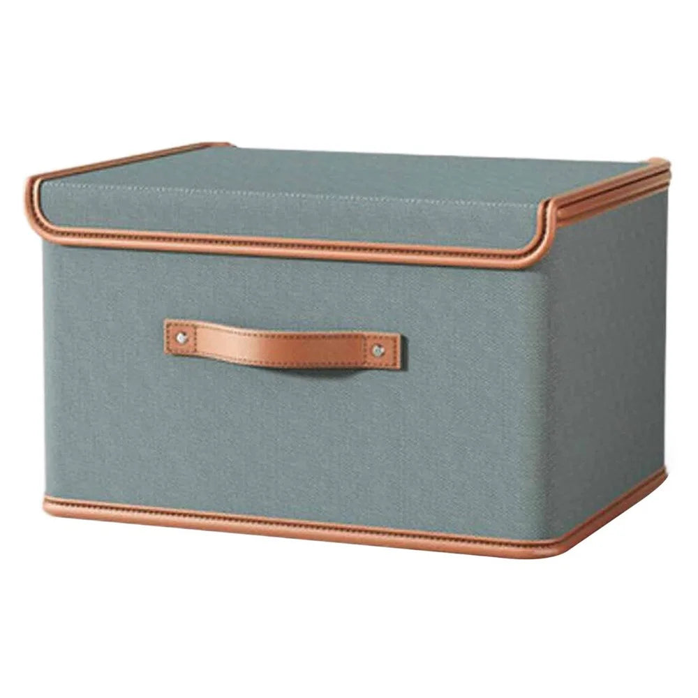 37×27×26cm Medium Oxford Fabric Storage Box Large Capacity Foldable Organizer with Lid and Handle for Clothes Toys Books - Grey - 1