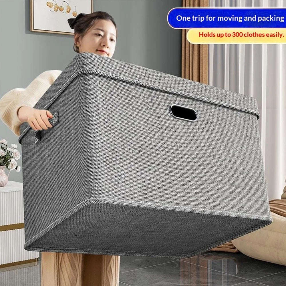 44×29×30cm Large Cotton Linen Clothes Storage Box Foldable Organizer with Handles Dust-Proof Storage Bin for Home Wardrobe - Grey - 2