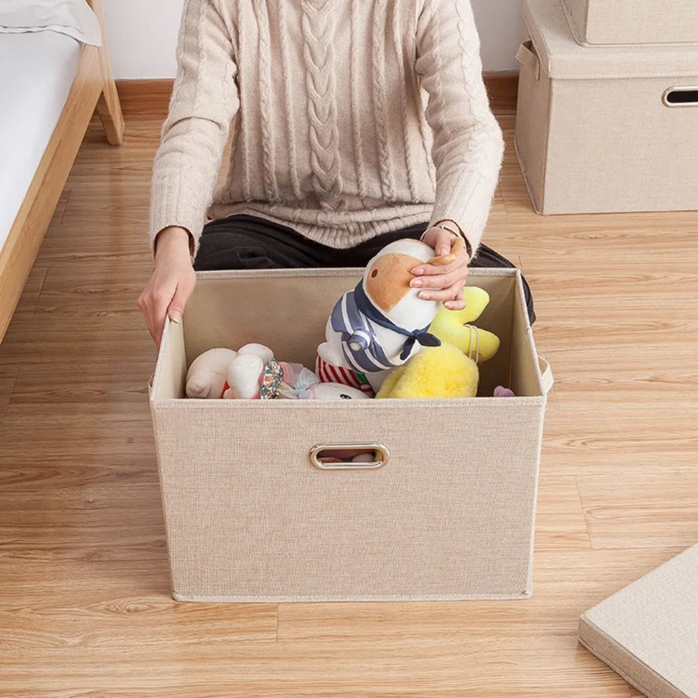 44×29×30cm Large Cotton Linen Clothes Storage Box Foldable Organizer with Handles Dust-Proof Storage Bin for Home Wardrobe - Grey - 5