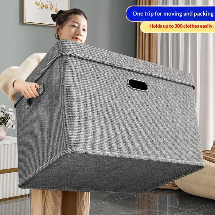 50×35×31cm Extra Large Cotton Linen Clothes Storage Box Foldable Organizer with Handles Dust-Proof Storage Bin for Home Wardrobe - Grey - 2