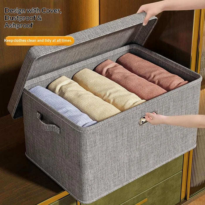 50×35×31cm Extra Large Cotton Linen Clothes Storage Box Foldable Organizer with Handles Dust-Proof Storage Bin for Home Wardrobe - Grey - 3