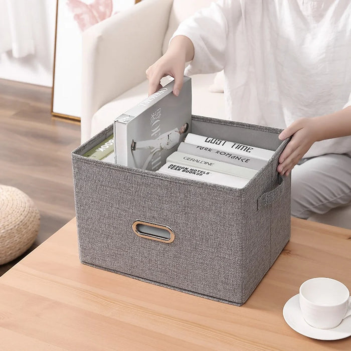 50×35×31cm Extra Large Cotton Linen Clothes Storage Box Foldable Organizer with Handles Dust-Proof Storage Bin for Home Wardrobe - Grey - 4