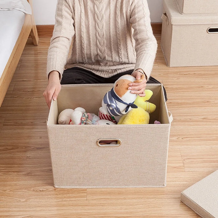 50×35×31cm Extra Large Cotton Linen Clothes Storage Box Foldable Organizer with Handles Dust-Proof Storage Bin for Home Wardrobe - Grey - 5
