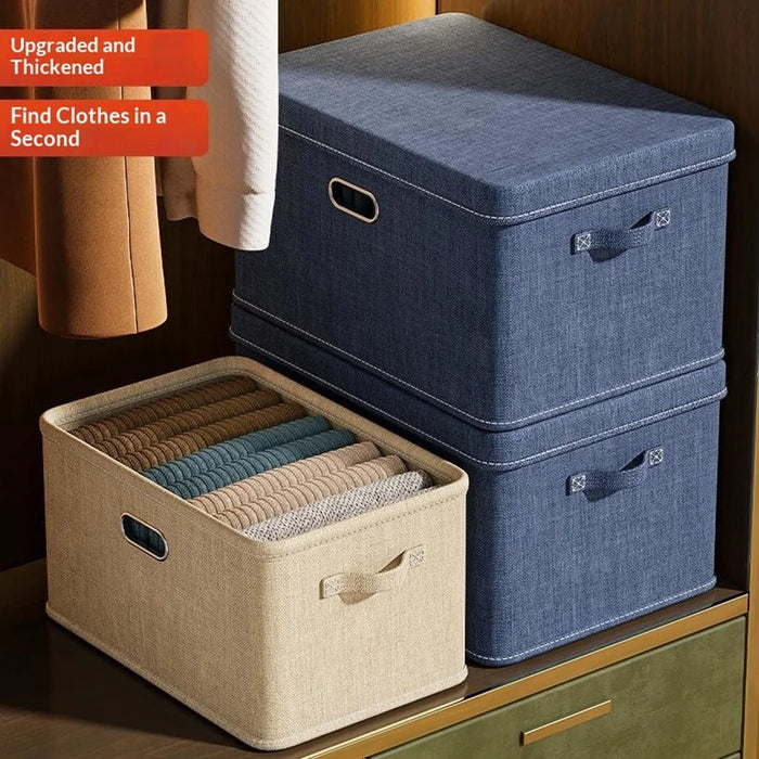 50×35×31cm Extra Large Cotton Linen Clothes Storage Box Foldable Organizer with Handles Dust-Proof Storage Bin for Home Wardrobe - Grey - 6