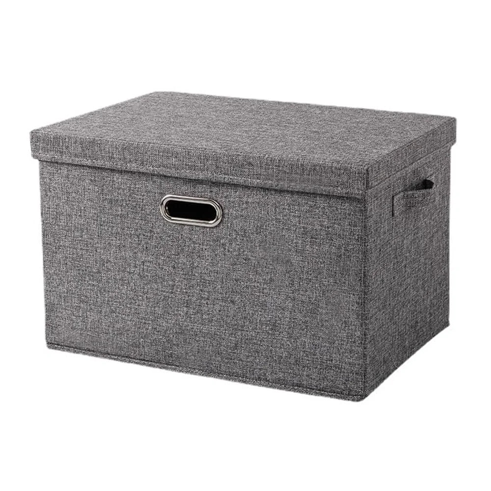 58×40×35cm Oversized Cotton Linen Clothes Storage Box Foldable Organizer with Handles Dust-Proof Storage Bin for Home Wardrobe - Grey - 1