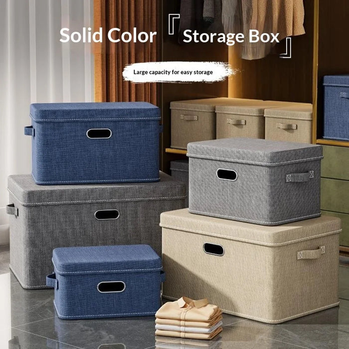 58×40×35cm Oversized Cotton Linen Clothes Storage Box Foldable Organizer with Handles Dust-Proof Storage Bin for Home Wardrobe - Grey - 7