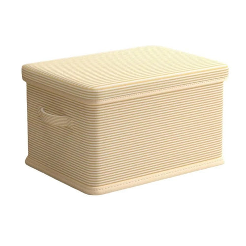 36×25×20cm Medium Striped Storage Box Foldable Lidded Organizer with Reinforced Handles for Wardrobe Closet - Beige Stripe - 1