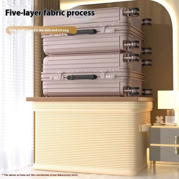 45×35×25cm Large Striped Storage Box Foldable Lidded Organizer with Reinforced Handles for Wardrobe Closet - Beige Stripe - 3