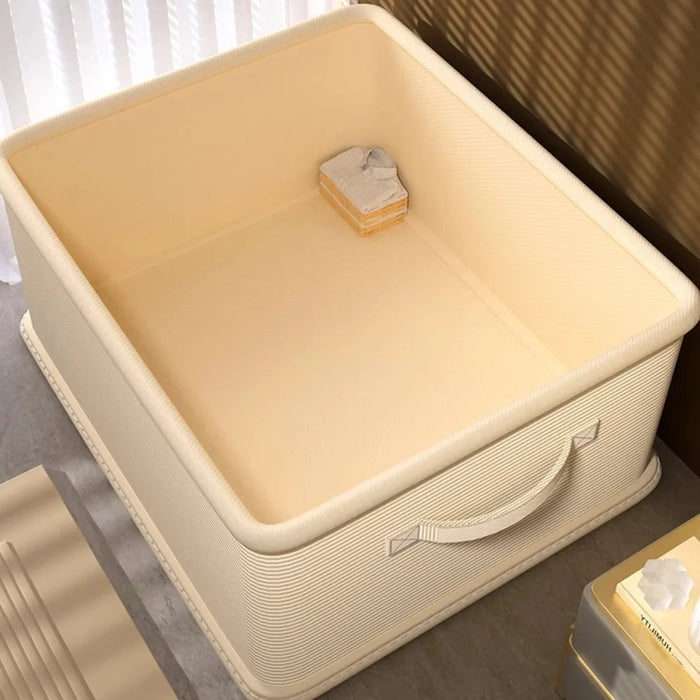 45×35×25cm Large Striped Storage Box Foldable Lidded Organizer with Reinforced Handles for Wardrobe Closet - Beige Stripe - 5