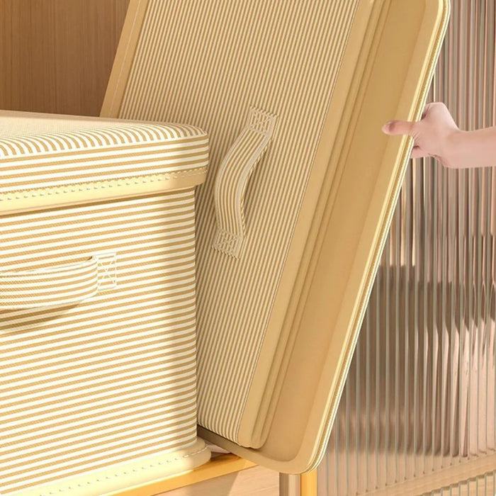 45×35×25cm Large Striped Storage Box Foldable Lidded Organizer with Reinforced Handles for Wardrobe Closet - Beige Stripe - 6