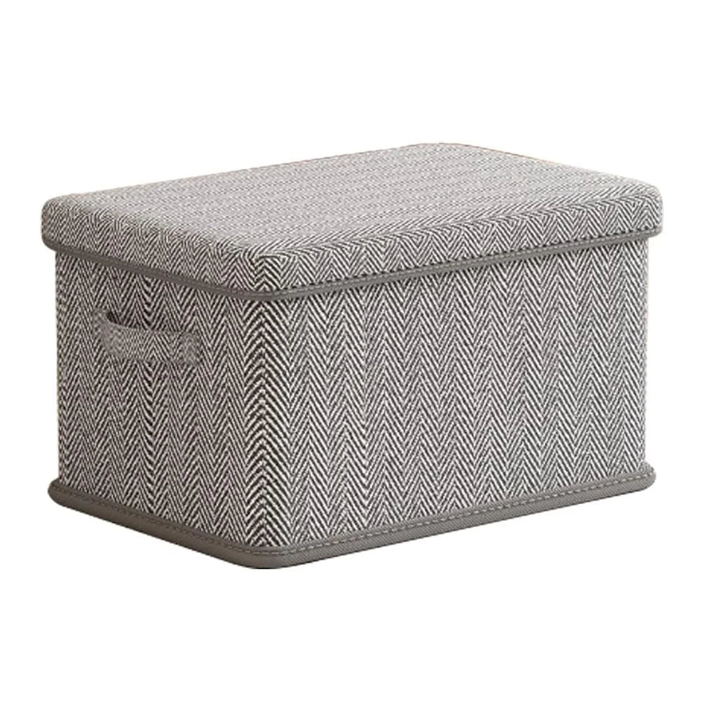 50×40×33cm Extra Large Striped Storage Box Foldable Lidded Organizer with Reinforced Handles for Wardrobe Closet - Gray Herringbone - 1