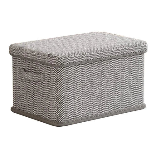 50×40×33cm Extra Large Striped Storage Box Foldable Lidded Organizer with Reinforced Handles for Wardrobe Closet - Gray Herringbone - 1
