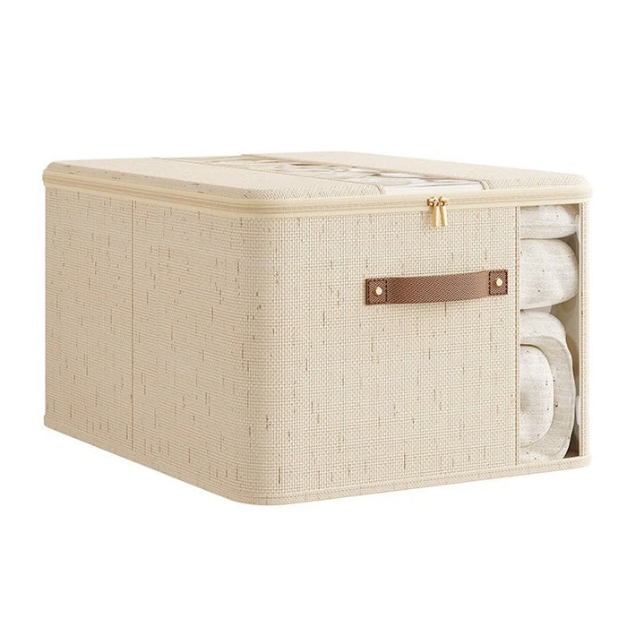 50×40×30cm Oversized Cotton Linen Storage Box Dual-Window Zippered Organizer with Handles Quilt Storage Box for Home - 1