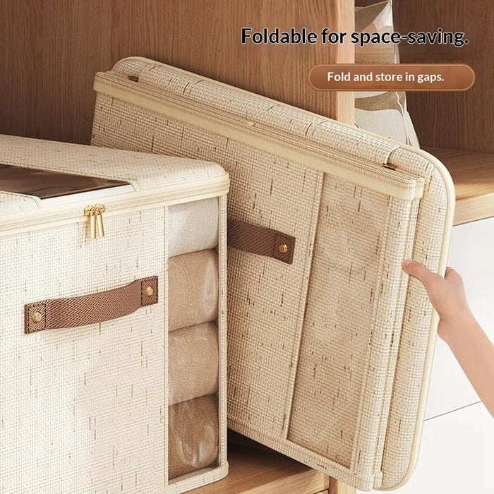 50×40×30cm Oversized Cotton Linen Storage Box Dual-Window Zippered Organizer with Handles Quilt Storage Box for Home - 3