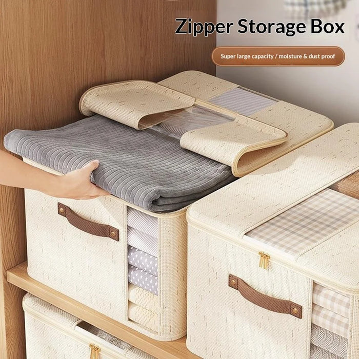 50×40×30cm Oversized Cotton Linen Storage Box Dual-Window Zippered Organizer with Handles Quilt Storage Box for Home - 4