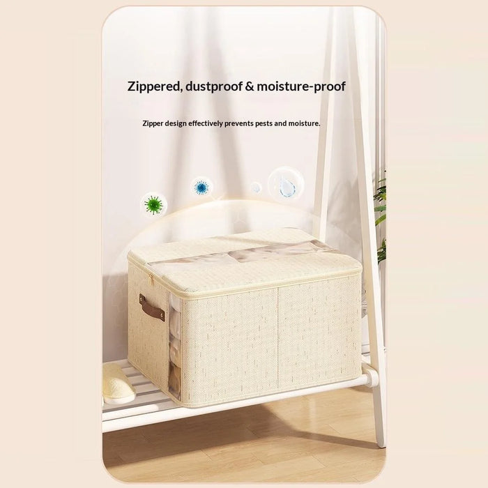 50×40×30cm Oversized Cotton Linen Storage Box Dual-Window Zippered Organizer with Handles Quilt Storage Box for Home - 7