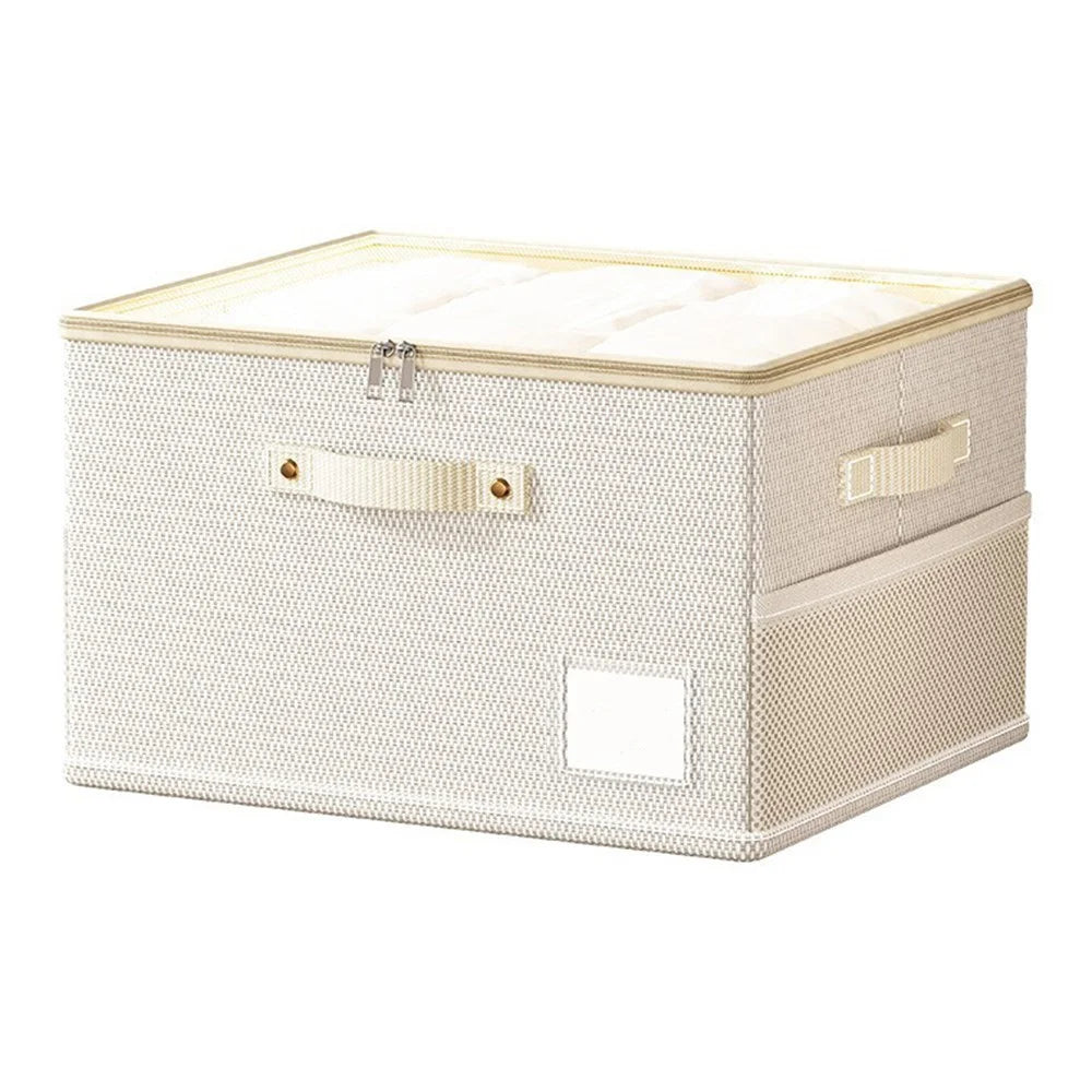 45 x 42 x 28cm Breathable Oxford Fabric Storage Box with Clear PVC Lid Foldable Clothes Organizer - Beige - 1