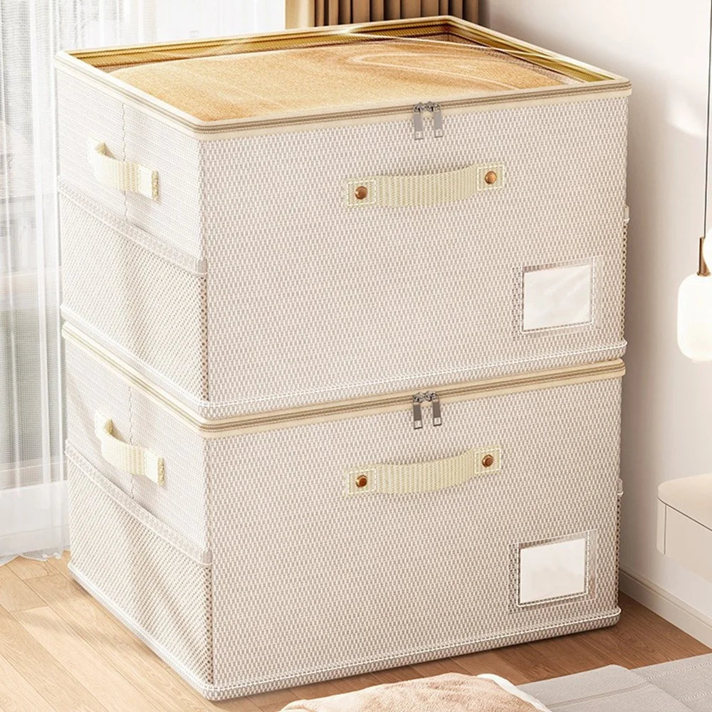 45 x 42 x 28cm Breathable Oxford Fabric Storage Box with Clear PVC Lid Foldable Clothes Organizer - Beige - 4