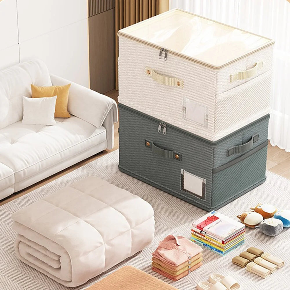 45 x 42 x 28cm Breathable Oxford Fabric Storage Box with Clear PVC Lid Foldable Clothes Organizer - Beige - 5
