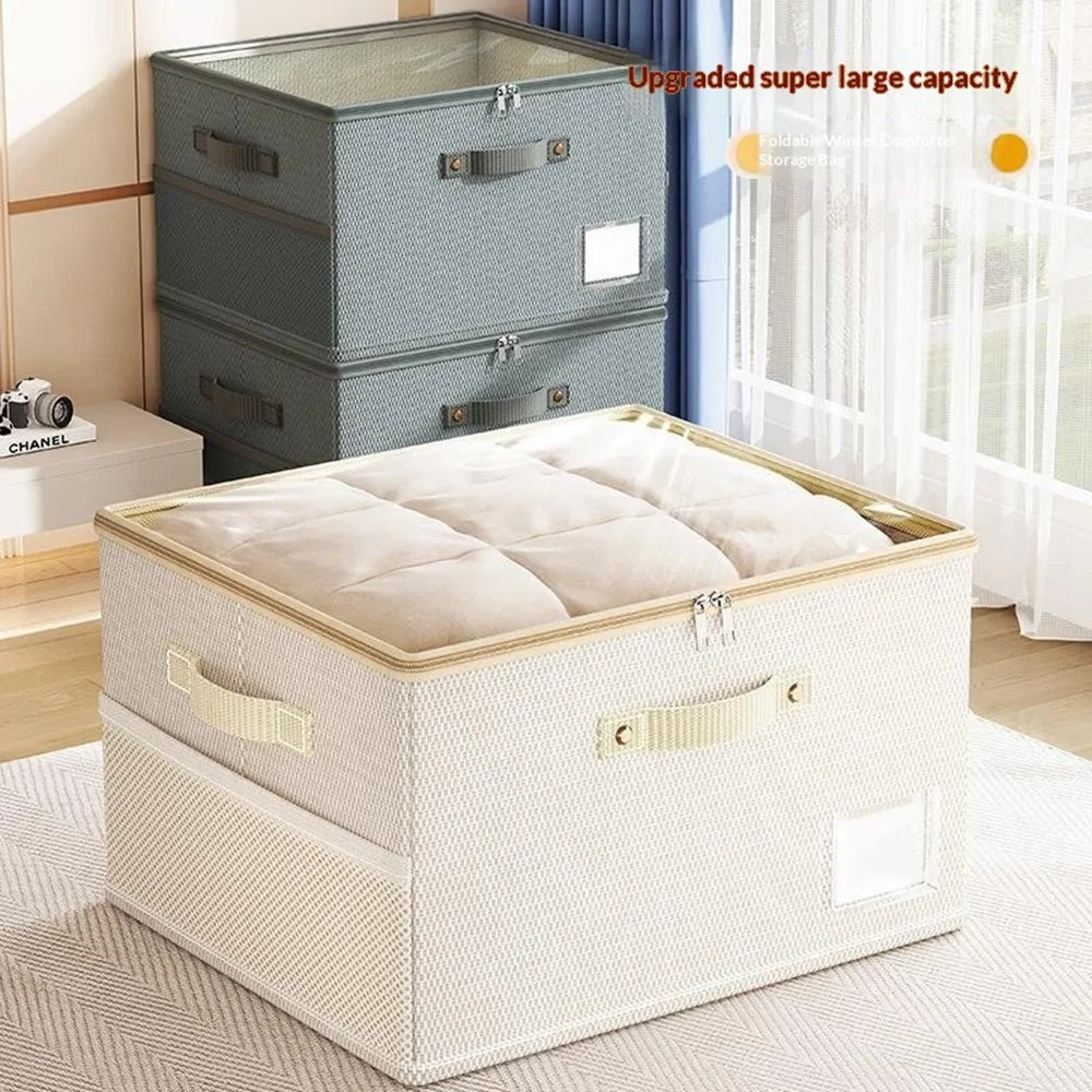 45 x 42 x 28cm Breathable Oxford Fabric Storage Box with Clear PVC Lid Foldable Clothes Organizer - Beige - 6
