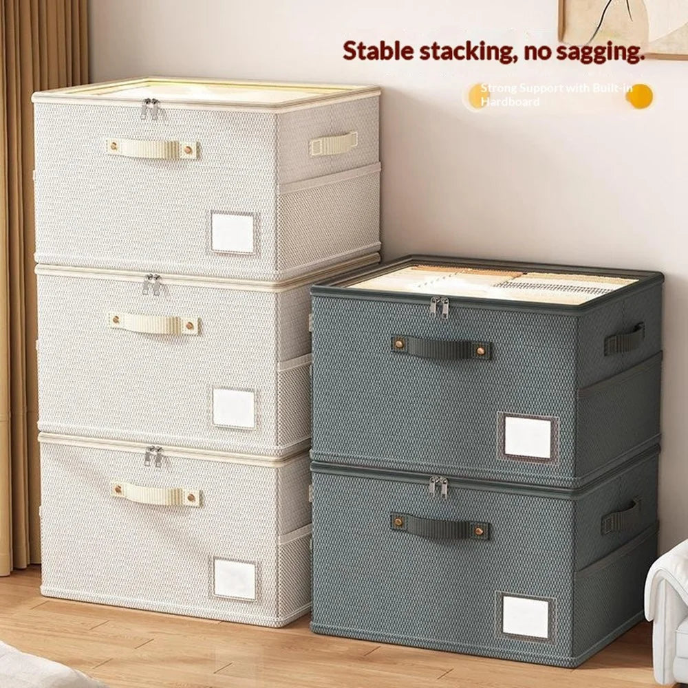 45 x 42 x 28cm Breathable Oxford Fabric Storage Box with Clear PVC Lid Foldable Clothes Organizer - Beige - 7