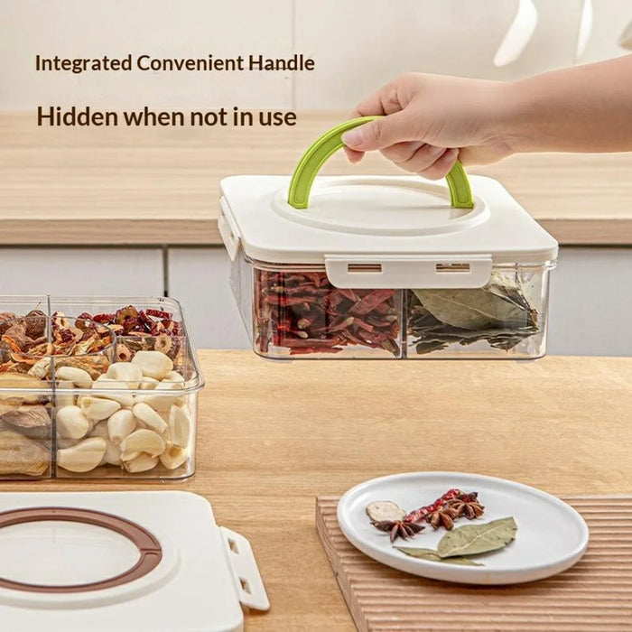 5 Compartment Storage Box with Handle Transparent Kitchen Container Fresh-Keeping Storage Container for Spices Dried Fruits (No FDA) - Coffee - 2