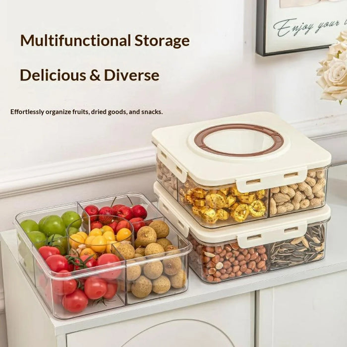 5 Compartment Storage Box with Handle Transparent Kitchen Container Fresh-Keeping Storage Container for Spices Dried Fruits (No FDA) - Coffee - 3