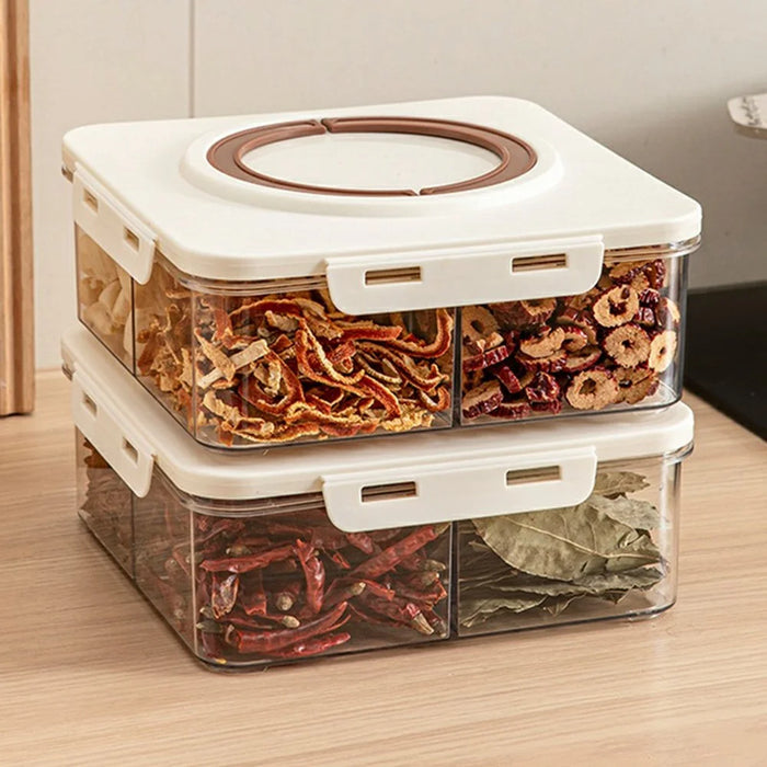 5 Compartment Storage Box with Handle Transparent Kitchen Container Fresh-Keeping Storage Container for Spices Dried Fruits (No FDA) - Coffee - 4