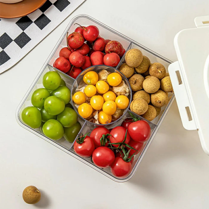 5 Compartment Storage Box with Handle Transparent Kitchen Container Fresh-Keeping Storage Container for Spices Dried Fruits (No FDA) - Coffee - 5