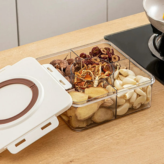 5 Compartment Storage Box with Handle Transparent Kitchen Container Fresh-Keeping Storage Container for Spices Dried Fruits (No FDA) - Coffee - 7