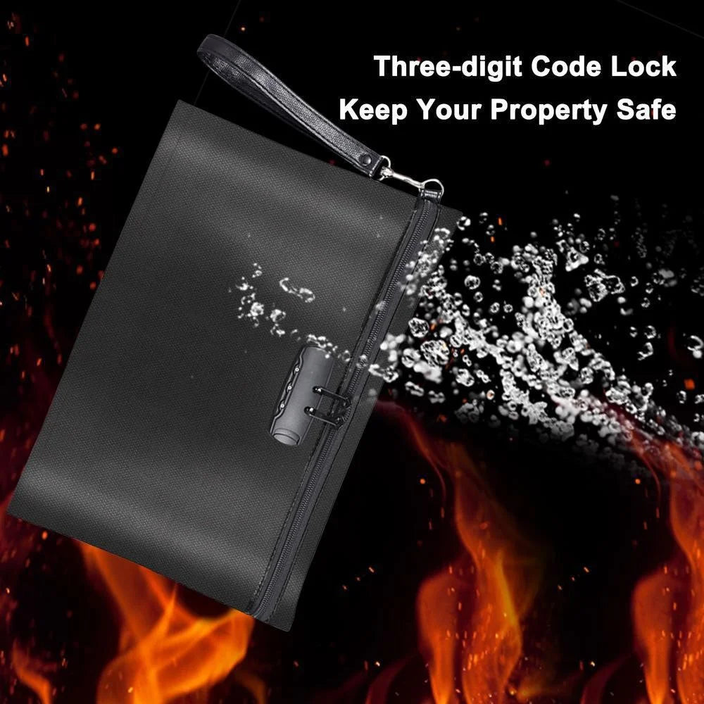 Fireproof Document Bag with Lock Waterproof Card Holder Pouch for Important Files  /  Papers Safe Storage Bag - 3