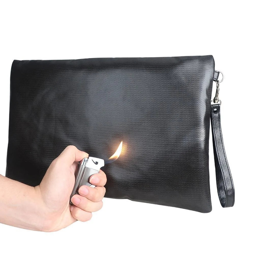 Fireproof Document Bag with Lock Waterproof Card Holder Pouch for Important Files  /  Papers Safe Storage Bag - 6