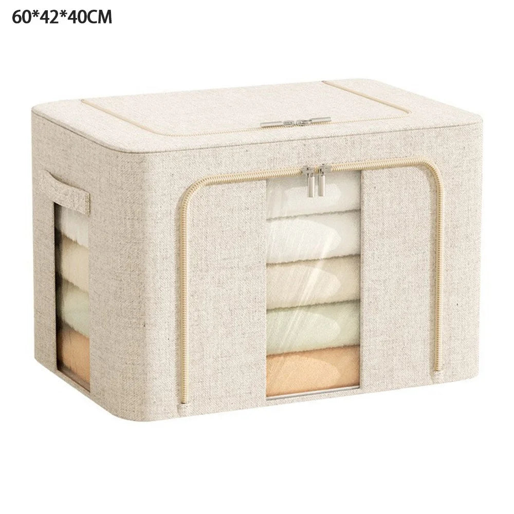 100L 60 x 42 x 40CM Foldable Storage Box For Clothes Bedding Double Window Steel Frame Heavy Duty Linen Cotton Organizer - Yellow - 1